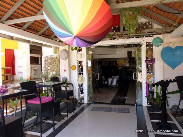 Cote Plage in Kep, Cambodia.  Hotel, Bar, Restaurant, Boutique, and Bathrooms.