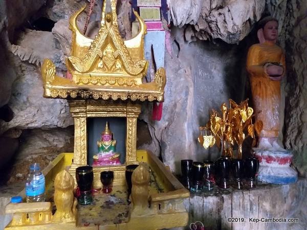 Phnom Kampong Trach Caves and Wat in Kep, Cambodia.