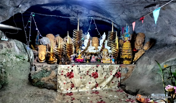 Phnom Kampong Trach Caves and Wat in Kep, Cambodia.