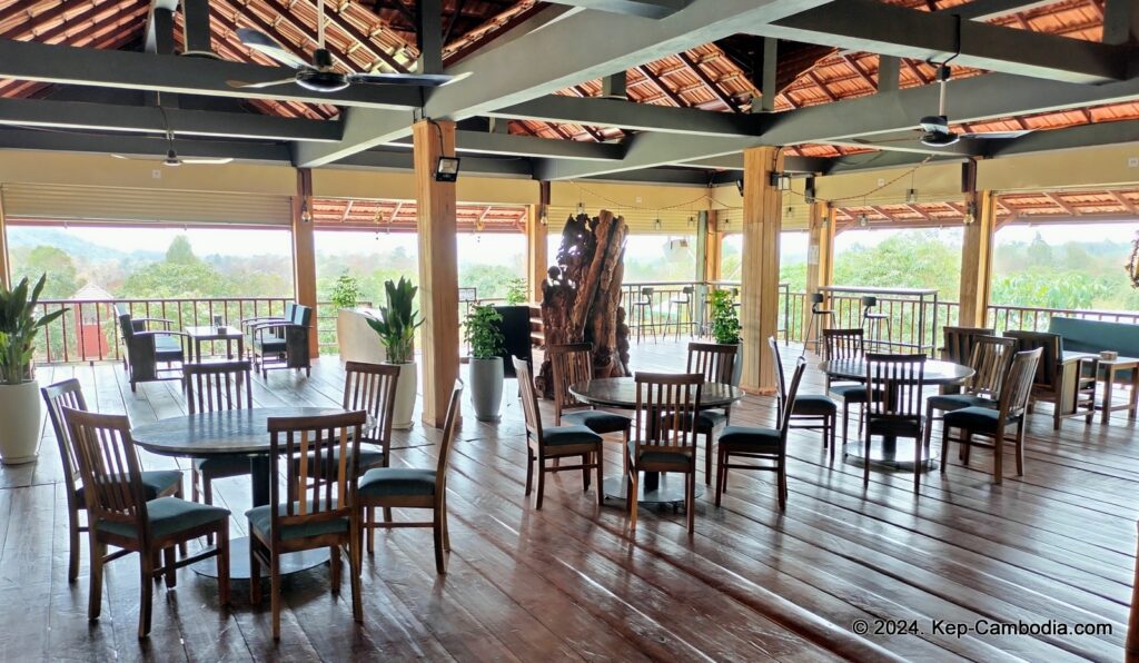 Phnom Vor Natural Paradise Resort in Kep, Cambodia and Kampot. Restaurant and Bamboo Train.