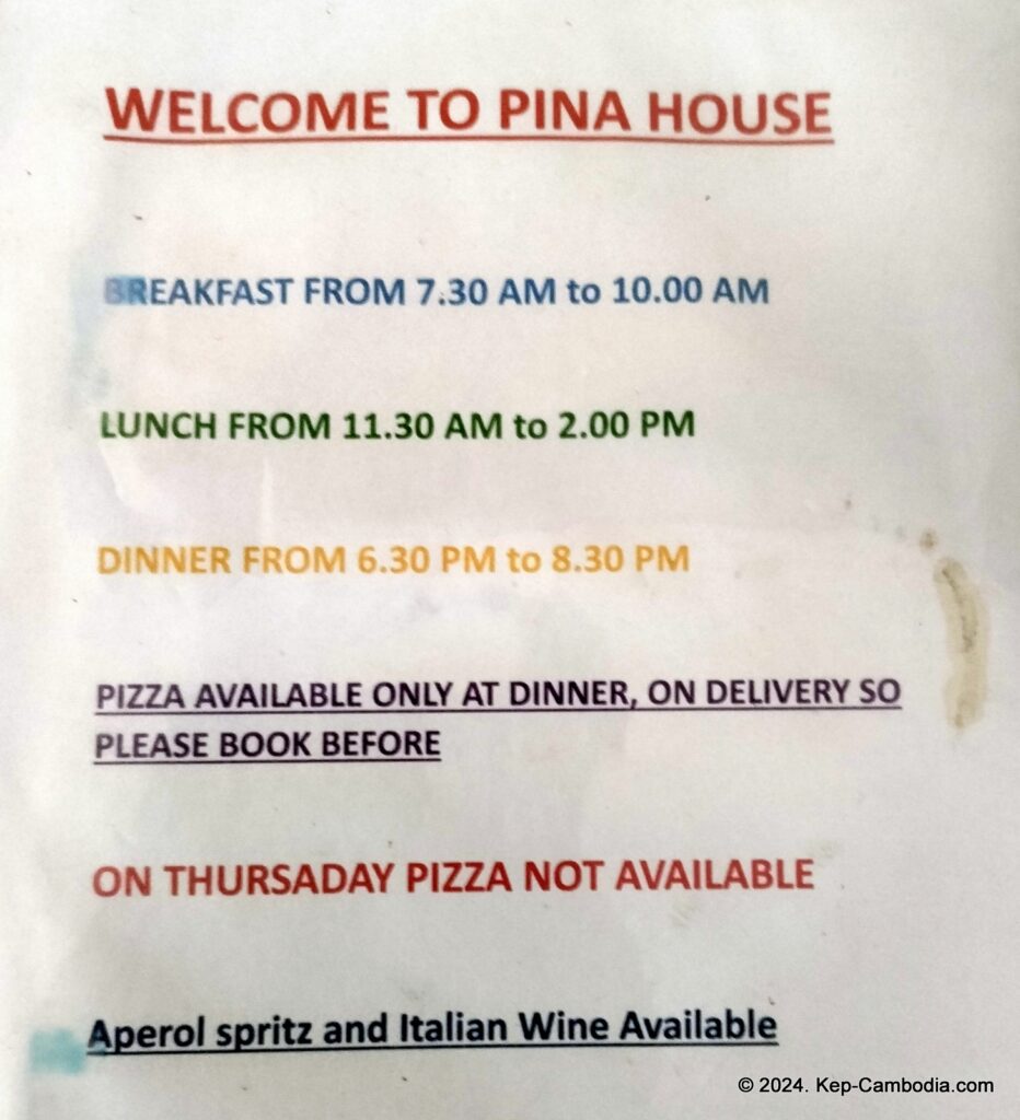 Pina House bungalows and Italian Restaurant in Kep, Cambodia