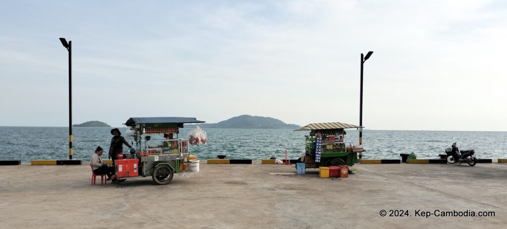 Kep Port and Pier in Kep, Cambodia. Trips to Rabbit Island. Koh Tonsay.