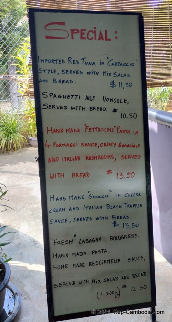 Italian Corner Restaurant in Kep, Cambodia.