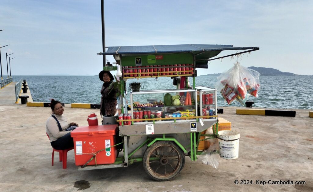 Kep Port and Pier in Kep, Cambodia. Trips to Rabbit Island. Koh Tonsay.