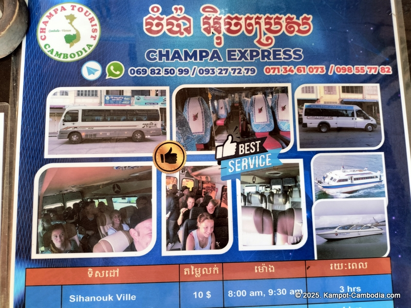 Bus schedule to and from Kep, Cambodia. Kampot, SihanoukVille, Phnom Penh, thailand and vietnam