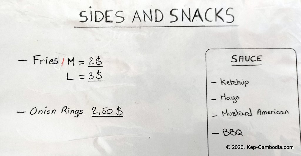 Sawadee Food Restaurant Burgers in Kep, Cambodia.