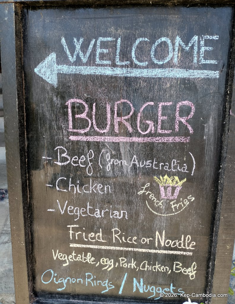Sawadee Food Restaurant Burgers in Kep, Cambodia.