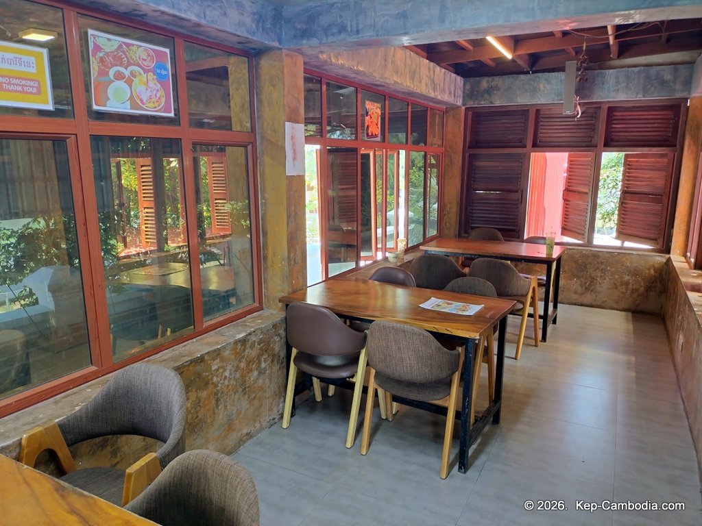Samut Coffee and restaurant at the Kep Crab Market in Cambodia.